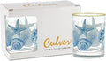 Culver 22k Gold Rim Blue Coastal Beach Shells DOF Double Old-Fashioned Glasses, 13.5-Ounce, Gift Boxed Set of 2