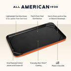 All American 1930 - Ultimate Flat Griddle with Ceramic Non-Stick Coating - Saffron Orange - Durable & PFAS Free - For Easy, Prep, Cooking, & Cleaning - Made in the USA