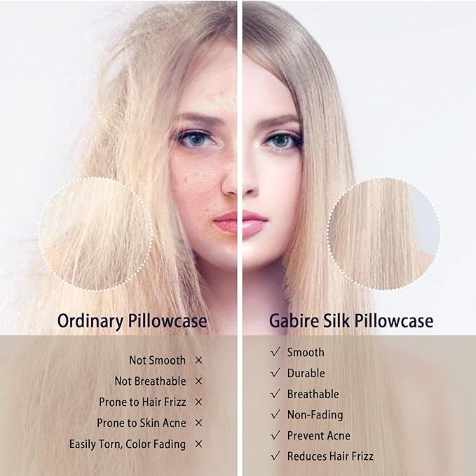 Mulberry Silk Pillow Cases Set of 2, Both Sides Real Silk Pillowcase for Hair and Skin Prevent Acne Pillowcase Organic Silk Pillowcase 2 Pack with Hidden Zipper, Champagne, Standard (20"×26")