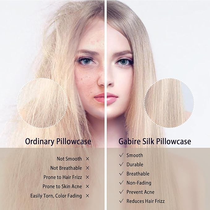 Mulberry Silk Pillow Cases Set of 2, Both Sides Real Silk Pillow Cover for Hair and Skin Prevent Acne Pillowcase Organic Silk Pillowcase 2 Pack with Hidden Zipper, Apricot Grey, Queen (20"×30")