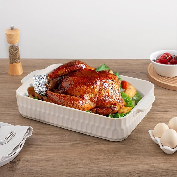 4.7QT Casserole Dishes for Oven, 9x13” Large Lasagna Pan, Ceramic Baking Dish, Rectangular Lasagna Pan Deep with Handles for Baking, Casserole, Kitchen, Birthday Gift for Mother Father Women Men