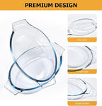 Mini Casserole Dish Oval 2 Pack, 13oz Glass Baking Dish, Banana Split Bowls, Single Serving, Individual Bakeware Baking Pans for Oven Microwave Air Fryer, Clear Prep Bowls