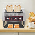 Commercial Conveyor Toaster 2600W, 450 Slices/Hour Stainless Steel Bread Oven with Dual Temp Control & Double Chutes - 7-Speed Adjustable