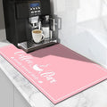 CooRug Absorbent Coffee Mat, Fashion Dish Drying Mat for Kitchen Counter Coffee Bar Accessories Espresso Machine Dish Rack 12" x 20" Pink