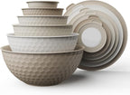 COOK WITH COLOR Mixing Bowls with Lids - 12 Piece Plastic Nesting Bowls Set includes 6 Prep Bowls and 6 Lids, Non Slip Bottom and Embossed Design - Microwave Safe (Brown)