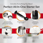 EspressoWorks All-In-One Espresso Machine with Milk Frother 7-Piece Set - Latte Maker Includes Grinder, Frothing Pitcher, Cups, Spoon and Tamper - Coffee Gifts (Stainless Steel)