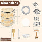 UPGRADED Bamboo Steamer Basket 10-Inch 2-Tier with handle|1x Stainless Steel Ring|2x Chopsticks|50x Perforated Liners|1x Sauce bowl| Easy to clean|Dumpling Steamer Baskets for Cooking Rice & Vegetable (Full Set [10-Inch] with Dumpling Tools)