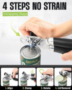 Multifunctional Can Opener Manual, Durable Heavy Duty Handheld Strong Can Opener with Smooth Cutting Edge, Friendly Kitchen Essentials Tool for Seniors, Camping and Bottle Opening-Black