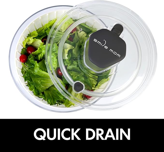 Smile mom Salad Spinner Large Lettuce Spinner Kitchen Gadgets, Large Salad Spinner Vegetable Washer, High Efficiency for Kitchen Washing & Drying Leafy Vegetables, One-Handed Easy Press 6.3 Qt White