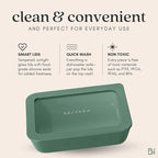 Ceramic Coated Glass Food Storage Container | No PTFE, PFOA, PFAS, and BPA | Reusable Non Toxic Meal Prep Container with Glass Lid | Easy To Store | 2.5 Cup Square [Pine]