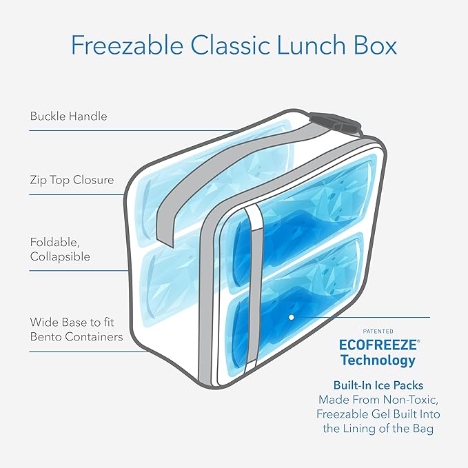 PackIt(R) Freezable Classic Lunch Box, Gray Fog, Built with EcoFreeze(R) Technology, Collapsible, Reusable, Zip Closure With Front Pocket and Buckle Handle, For Work Lunches and Fresh Lunch On the Go