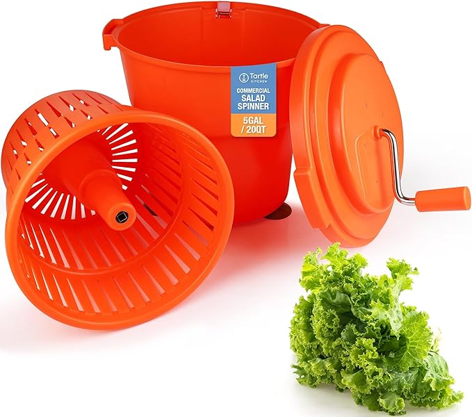TK 5 Gallon/20 Qt Large Salad Spinner - 2024 Upgrade - 7 Heads of Lettuce - Commercial Manual Lettuce Spinner - 10 Second Dry Time, Heavy Duty Durable Salad Washer with Extended Draining Tube