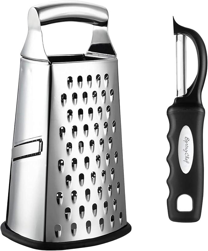 Spring Chef Professional Box Grater, Large & Premium Swivel Vegetable Peeler, Black - 2 Product Bundle
