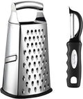Spring Chef Professional Box Grater, Large & Premium Swivel Vegetable Peeler, Black - 2 Product Bundle