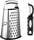 Spring Chef Professional Box Grater, Large & Premium Swivel Vegetable Peeler, Black - 2 Product Bundle
