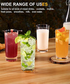 LUNA & MANTHA Drinking Highball Glasses Set of 12, Water Glasses 16 oz, Wide Mouth Design Lead-Free Crystal Glassware, Tall Glass Cups for Mojito and Tom Collins, Cocktail