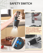 CIRCLE JOY Rechargeable Salt and Pepper Grinder Set Gravity Electric Salt and Pepper Grinder Set, LED Light, Adjustable Coarseness, for Home Kitchen BBQ, Black & White