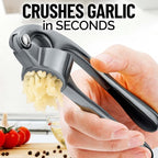 Zulay Kitchen Premium Garlic Press Set - Rust Proof Professional Garlic Mincer Tool - Easy-Squeeze, Easy-Clean with Soft, Ergonomic Handle - Silicone Garlic Peeler & Brush (Slate)