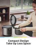 COMFEE' Rice Cooker Upgraded, 6-in-1 Stainless Steel Multi Cooker, Slow Cooker, Steamer, Saute, and Warmer, 2 QT, 8 Cups Cooked(4 Cups Uncooked), Brown Rice, Quinoa and Oatmeal, 6 One-Touch Programs
