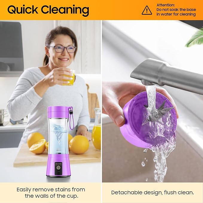 Cordless Portable Personal Size Blender - Mini Blender Make Smoothies and Shakes, 380Ml BPA Free Travel Cup, Powerful Blending Suit in Office/Home/Gym