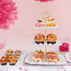 5 Pcs Dessert Display Stands, 2pcs Dessert Stands 3 Pcs Tray, Pink Dessert Display Stands, Treat Table Displays Set for Wedding Baby Shower Tea Party, Ease of Cleaning and Assembly