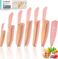 HAUSHOF Kitchen Knife Set, 12-Piece Pink Knife Set with 6 Blade Guards, Non-Stick Coated Stainless Steel Blades for Slicing, Dicing&Cutting, Gifts Knife Set for Dad, Mom, Husband and Wife