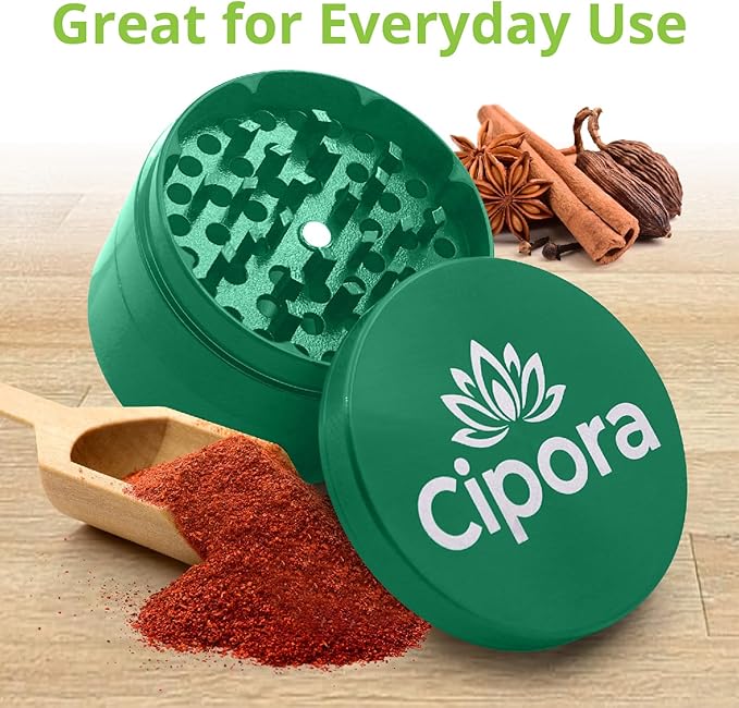2.5" Manual 3-Piece Zinc Grinder with Large Bottom Chamber (Green)