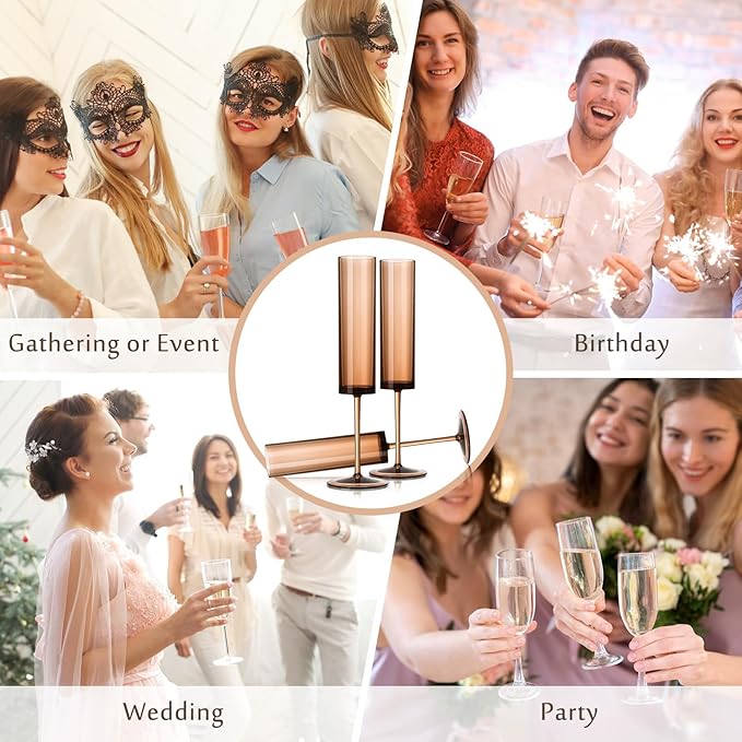 24 Pack Acrylic Amber Champagne Glasses Dark Orange Wine Glasses Terracotta Champagne Flutes Champagne Flutes Goblets for Wedding Reception Cocktail Cups Wedding Toasting Glasses Terracotta Decor