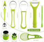 18pcs Melon Baller Scoop Set, FODIENS 4 In 1 Stainless Steel Fruit Slicer Peeler Set, Avocado Slicer Orange Peeler Fruits Vegetables Carving Tools Set with Mini Fruit Cookie Cutters Set