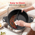 TWIN™ Electric Hot Pot with Divider | EvenHeat Cast Aluminum Non-Stick Pot for No-Spot Cooking | 1500W Fast Heating | Dual-Flavor Shabu Shabu Pot for | 1-Yr Warranty | Granite Black