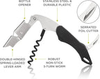 True Sommelier Waiters Corkscrew Wine Opener, Stainless Steel with Built-in Bottle Opener and Sharp Foil Cutter for Bartenders, Home Bar, Kitchen, Travel, Gifts for Wine Lovers, Set of 1, Black