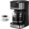 Ihomekee Coffee Maker, Programmable Drip Coffee Maker 12 Cup, Regular & Strong Brew Drip Coffee Machine with Iced Coffee Function for Home and Office, Black & Stainless Steel (Black,Silver)