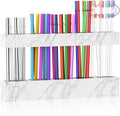 9.5” Large Acrylic Straw Holder for Cabinet Door, Reusable Adjustable Two-Part Straws Organizer with Ultra Sticky Adhesive Strips, 2026 Straw Storage for Kitchen Cupboard (Marble Color)