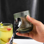 Set of 8 Ribbed Glassware,4 Highball Glasses 14oz & 4 Rocks Drinking Glasses 9oz, Green, Origami Style, Fluted Design, for Milk, Water, Cocktail, Juice, Beer, ToothBrush Cup, Gift