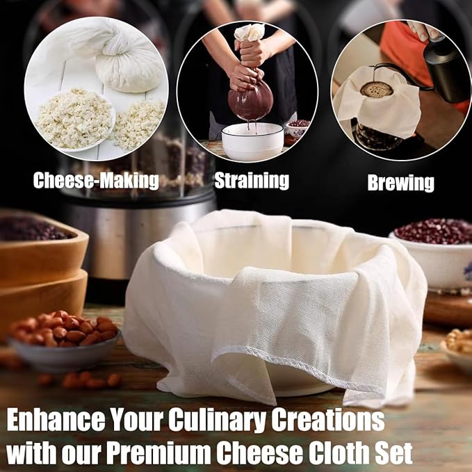 25 Pcs Cheese Cloths for Straining, 20x20 Inch Grade 100 Precut Cheese Cloth With Fabric Fine Mesh Cloth, 100% Unbleached Cotton, Reusable Muslin Cheesecloth for Straining, Juicing, Cooking Turkey