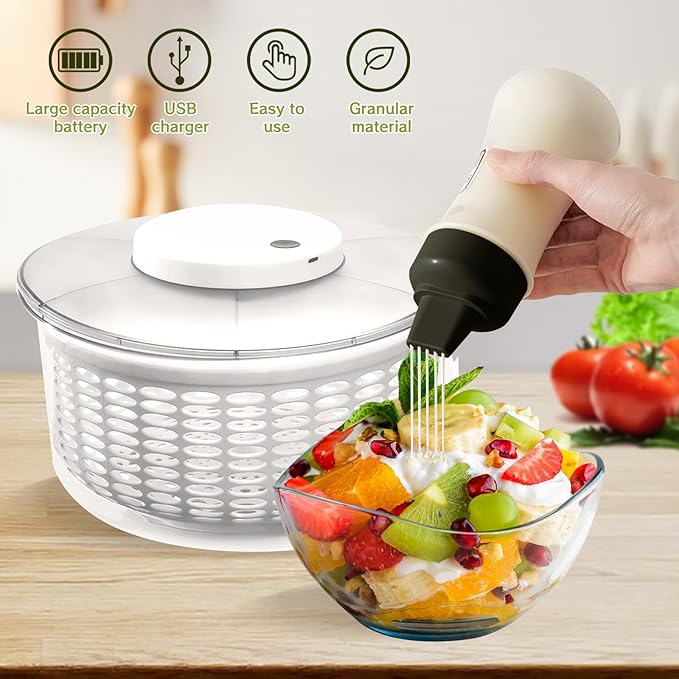 Electric Salad Spinner, 6L Lettuce spinner,Large Capacity Salad Vegetable Dryer,Fruit Salad Washer spinner dryer for Home Kitchen Washing & Drying Leafy Vegetables
