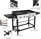 Royal Gourmet GD401 Portable Propane Gas Grill and Griddle Combo with Side Table | 4-Burner, Folding Legs,Versatile, Outdoor | Black 66 Inch