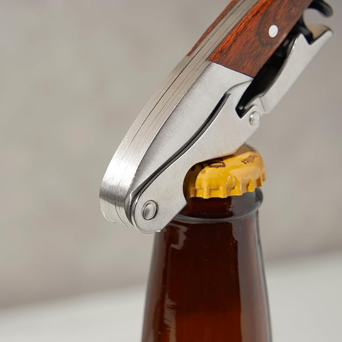 Twine Double Hinged Waiters Corkscrew Wine Opener in Wooden Gift Box, Durable Stainless Steel with Built-in Bottle Opener and Foil Cutter for Home Bar, Kitchen, Travel, Gifts for Wine Lovers, Set of 1