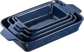 Dafuceramic Casserole Dishes for Oven, Baking Dishes, Ceramic Bakeware Sets of 4, Rectangular Baking Pan Set with Handles for Baking, Casserole, Kitchen, Wedding Gift (Blue)