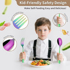 DEHOV Rainbow Toddler Eating Utensils Set,Set Of 12 Food Grade Stainless Steel Silverware Sets For Kids,Dishwasher Safe Children Small Metal Spoons And Forks Flatware Sets