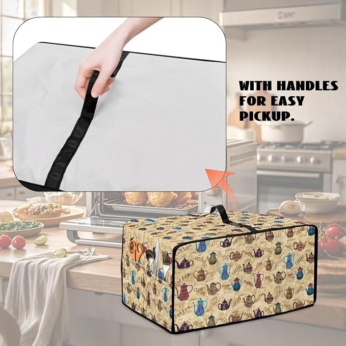 Coffee Kettle Print Toaster Oven Dust Cover, Fingerprint Protectors and Greasy Protection Machine Washable Universal Toaster Oven Protector for Kitchen, (Large-18.5*22.5*12.99 inches)