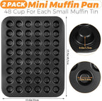 2 Pack Mini Muffin Pan 48 Cup, Mini Cupcake Pans for Baking, Nonstick Small Muffin Tin, Small Cupcake Pan, Dishwasher Oven Safe - Black
