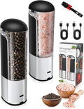 Electric Salt and Pepper Grinder Set Rechargeable for USB, Automatic Adjustable Gravity Pepper Mill, Spice Grinder Refillable in Kitchen, salt and pepper shakers set, 80ml Capacity, 2-Piece Black