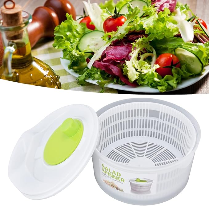 Salad Spinner, 3L Multipurpose Lettuce Spinner Vegetable Washer with Bowl Colander Basket and Easy Grip Handle for Veggie Fruit Drying, White