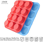 Bangp 2Pack Silicone Muffin Pans for Baking with Metal Reinforced Frame,12 Cup Regular Size Cupcake Pans,Premium Nonstick Food Grade Silicone Muffin Tray for Muffin,Cakes,Tart,Egg Bites