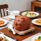 Ceramic Cooking with Lid small Heat Resistant Compatible Earthen Ceramic Cooking Pot Unglazed for Cooking, Rice Meat Soup Family Meals with Tray, spoon(15.5 * 12 * 12cm)
