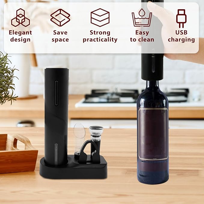 1Pcs Electric Bottle Opener ABS Electric Wine Opener Rechargeable Electric Corkscrew Wine Opener Extended Life Electric Bottle Opener with Storage Base Electric Wine Opener for Wine Bottles