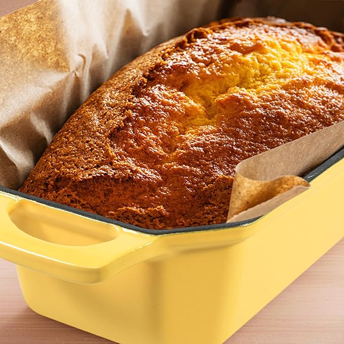 Flavehc Bread Pan Cast Iron Loaf Pan with Lid Bread Loaf Pan 8.5x4.5 Inch Loaf Pan Enameled Cast Iron Sourdough Loaf Pan, Yellow