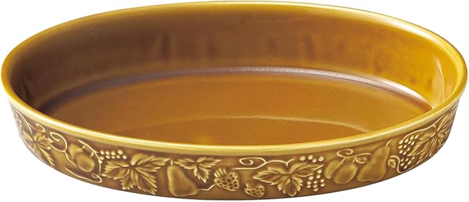 Banko Ware 14337 Oven Safe Relief Family Au Gratin Dish, Olive, Diameter 10.4 x 7.1 inches (26.5 x 18 cm), Microwave Safe, Made in Japan