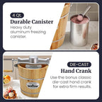 Elite Gourmet EIM402 Old Fashioned 4 Quart Vintage Wood Bucket Electric Ice Cream Maker Machine, Bonus Classic Die-Cast Hand Crank for Churning, Uses Ice and Rock Salt Churns Ice Cream in Minutes